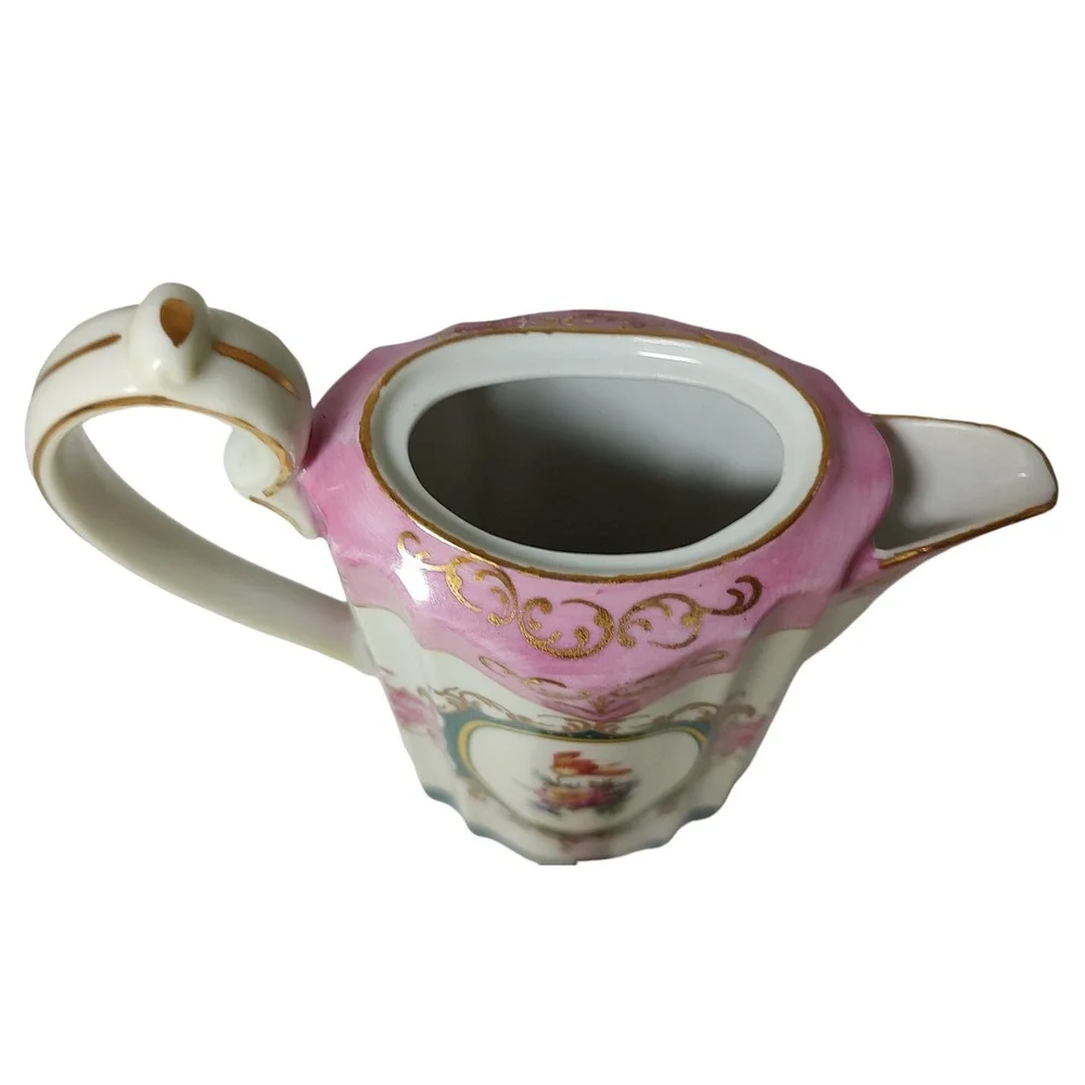 Vintage Royal Vienna Chocolate Pot with Four Cups Set Victorian Woman Pink Tea‎